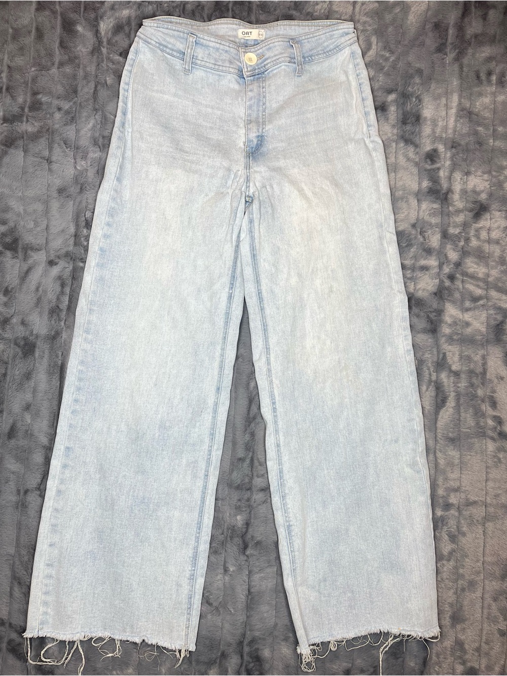 Oat New York High Rise Wide Leg Jeans Light Wash Raw Hem 10/30 Boho